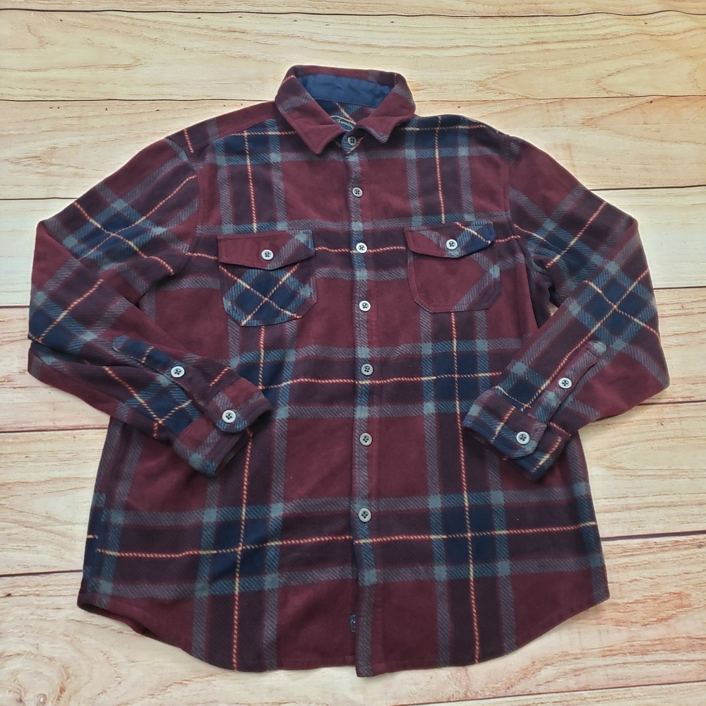 Freedom Foundry Shirt Mens Large Burgundy Blue Large Shacket Fleece Plaid Jacket